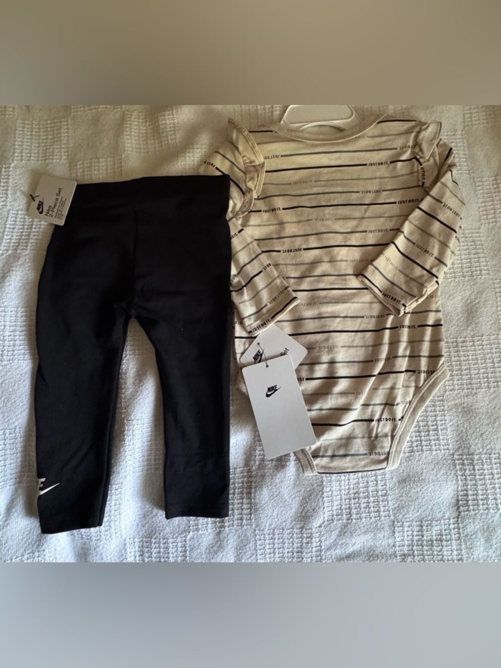 Nike Baby Girl's 2-Piece Just Do It Stripe Bodysuit and Leggings Set. - Picture 7 of 9